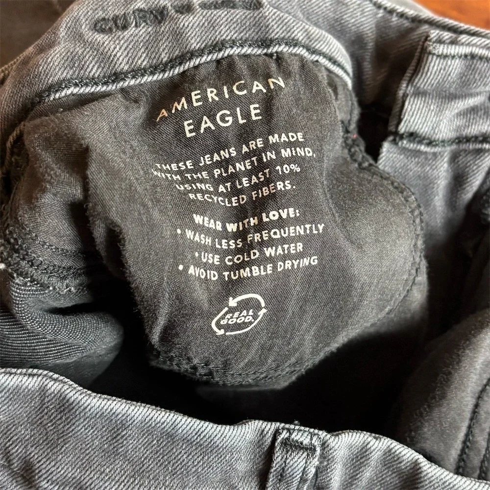 American Eagle Curvy Mom Jeans Womens Size 14 Gray Charcoal Wash High‎ Rise